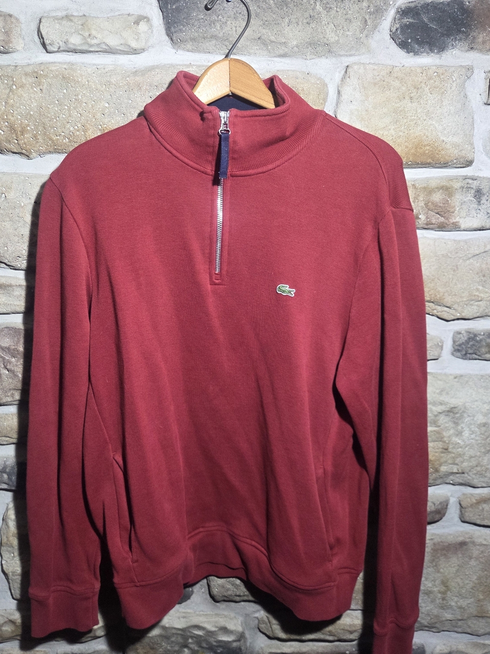 Lacoste Quarter Zip Sweatshirt Red Cotton Blend Mock Neck Pullover Mens XL / 6